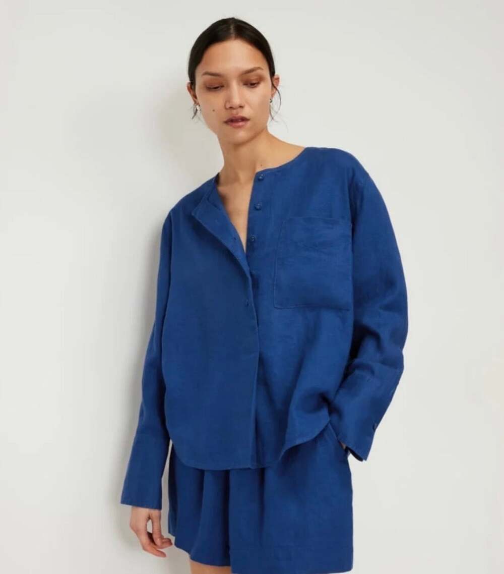 Everlane The Linen Popover Shirt Boxy Relaxed Colorful Mazarine Blue - Size 14